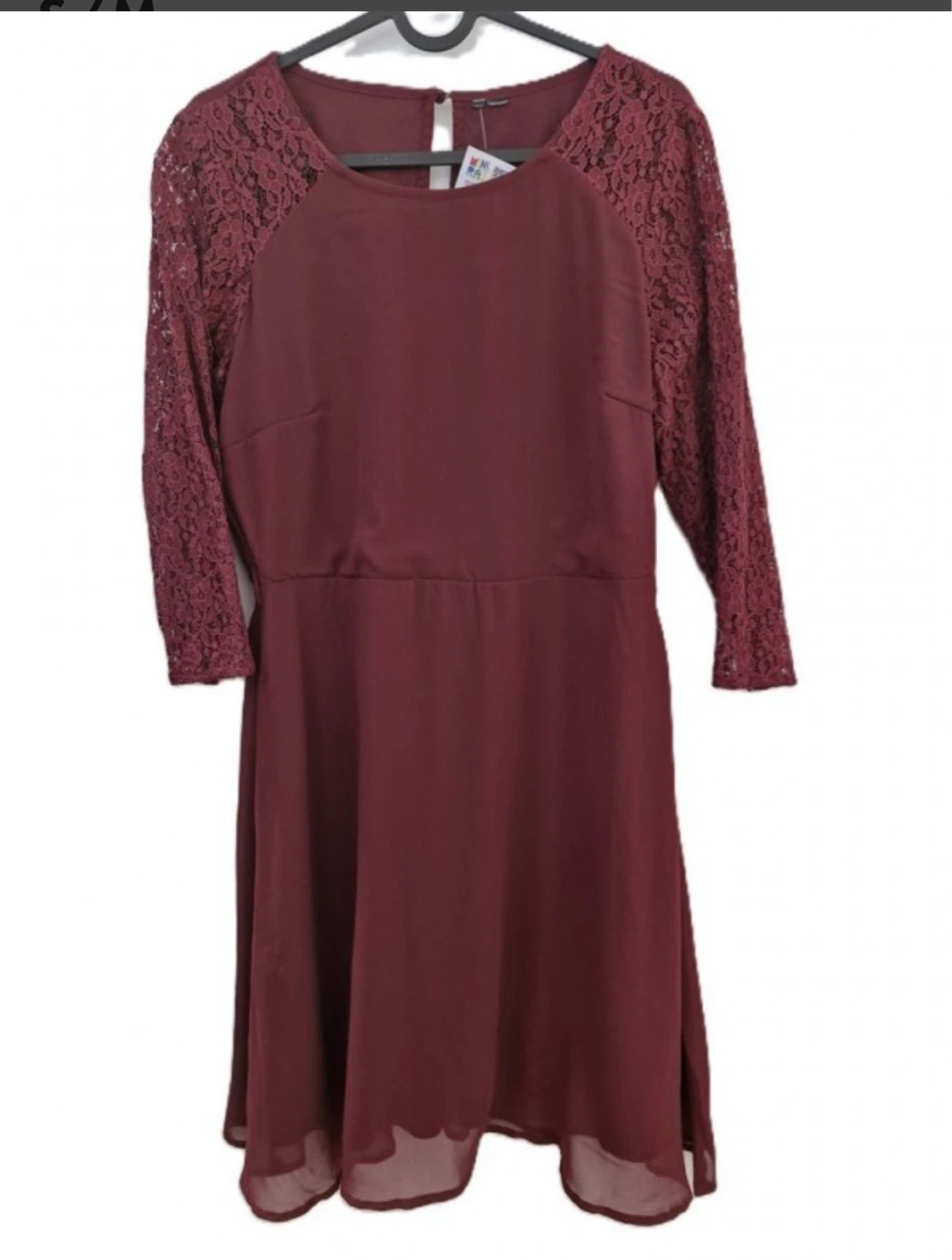 Women's Maroon Lace Sleeve Dress