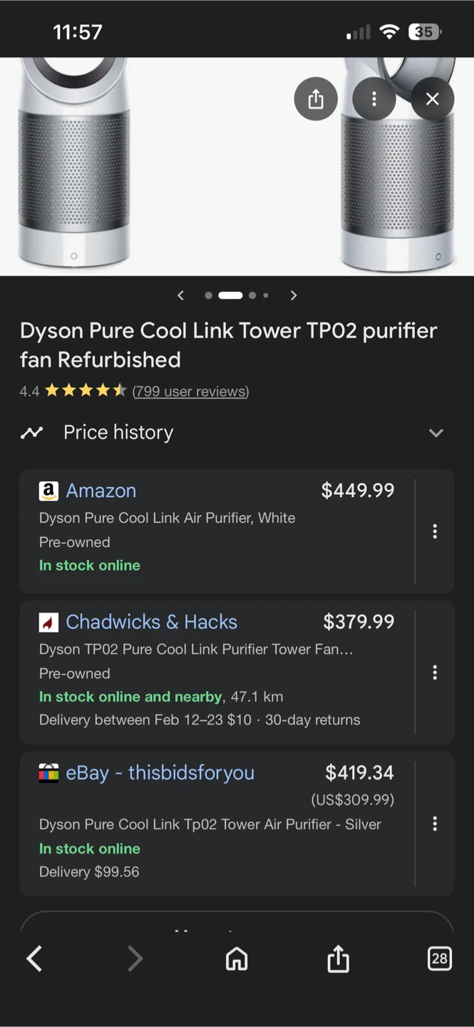 Dyson Pure Cool Link Tower TP02 Air Purifier Fan