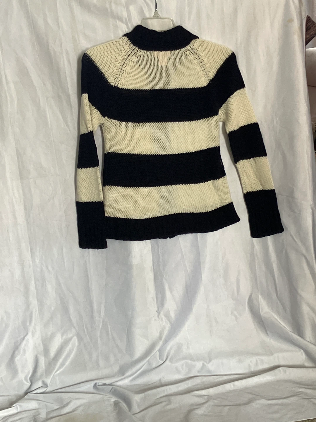 Pink Kiss Black and White Striped Cardigan Sweater - photo 2