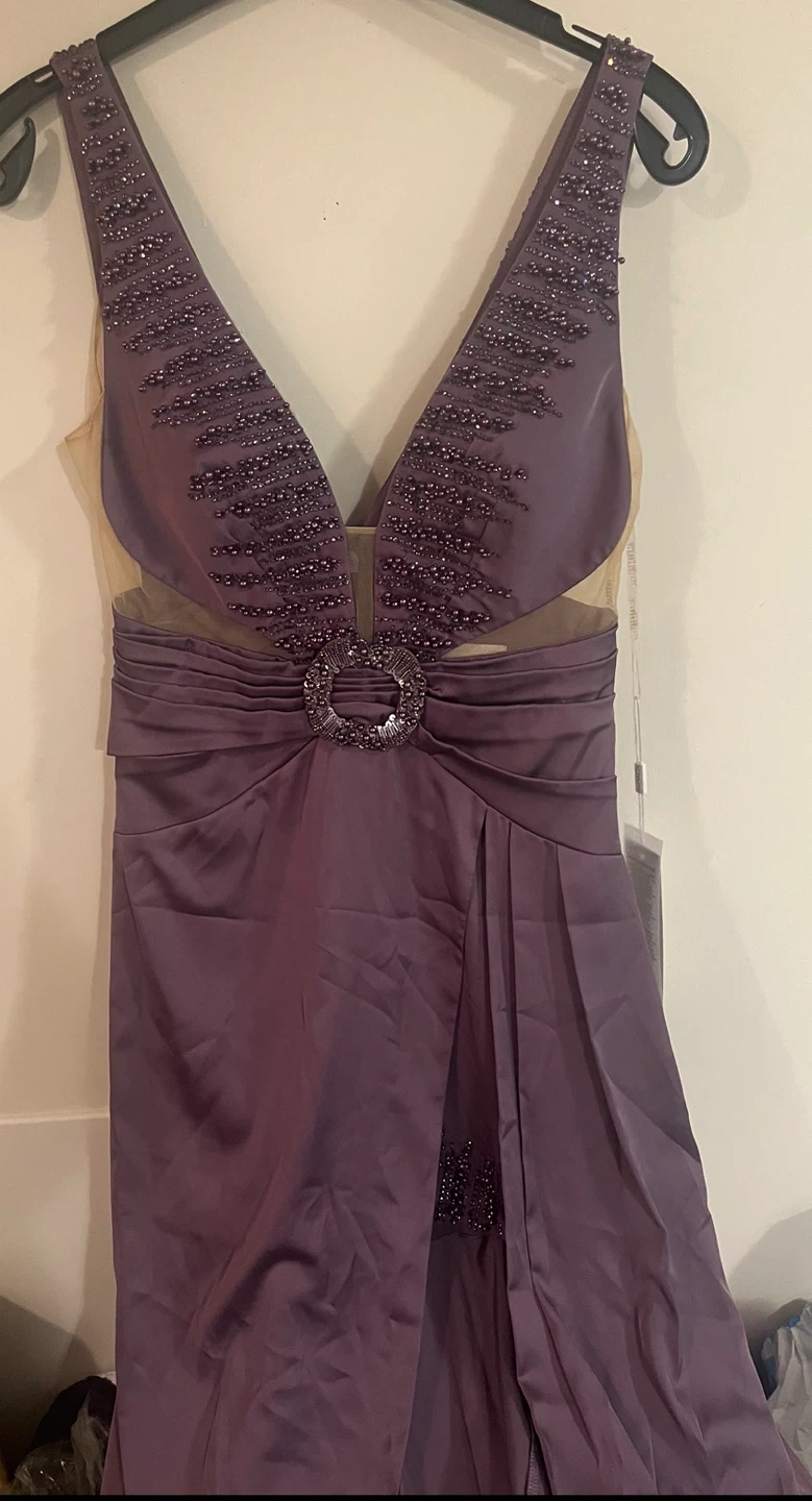 NEW Alfabeta Women's Satin Long Dress with Deep V-Neck Buckle - photo 2