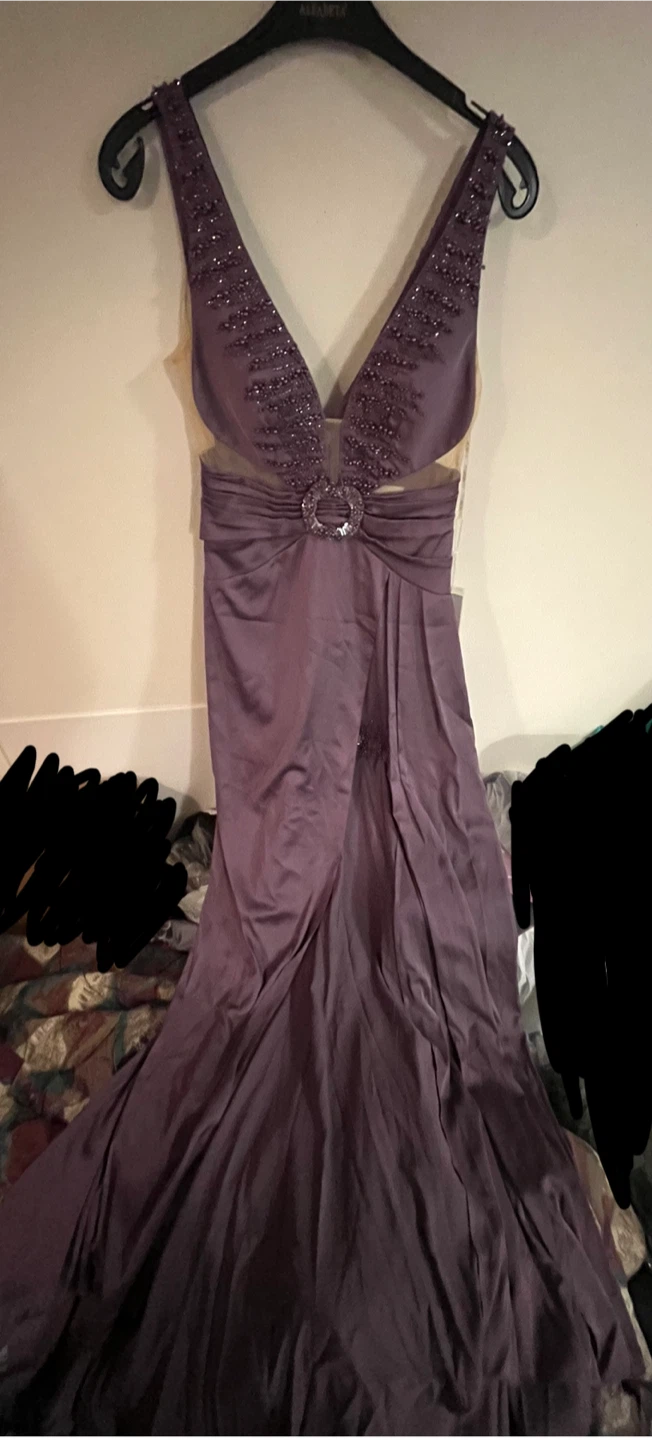 NEW Alfabeta Women's Satin Long Dress with Deep V-Neck Buckle - photo 3