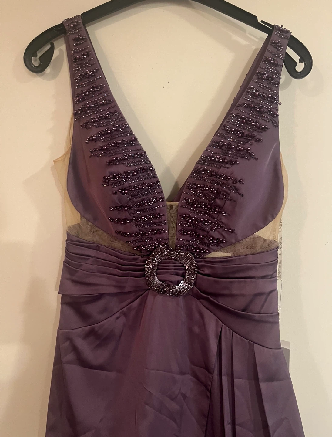 NEW Alfabeta Women's Satin Long Dress with Deep V-Neck Buckle - photo 4