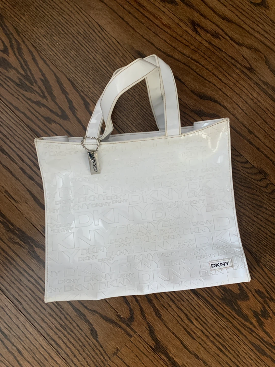 DKNY White Embossed Logo Tote Bag