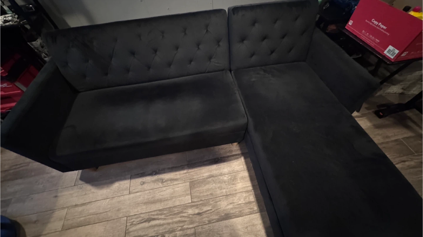Like new suede futon/couch with storage $250 firm garage pickup - photo 3