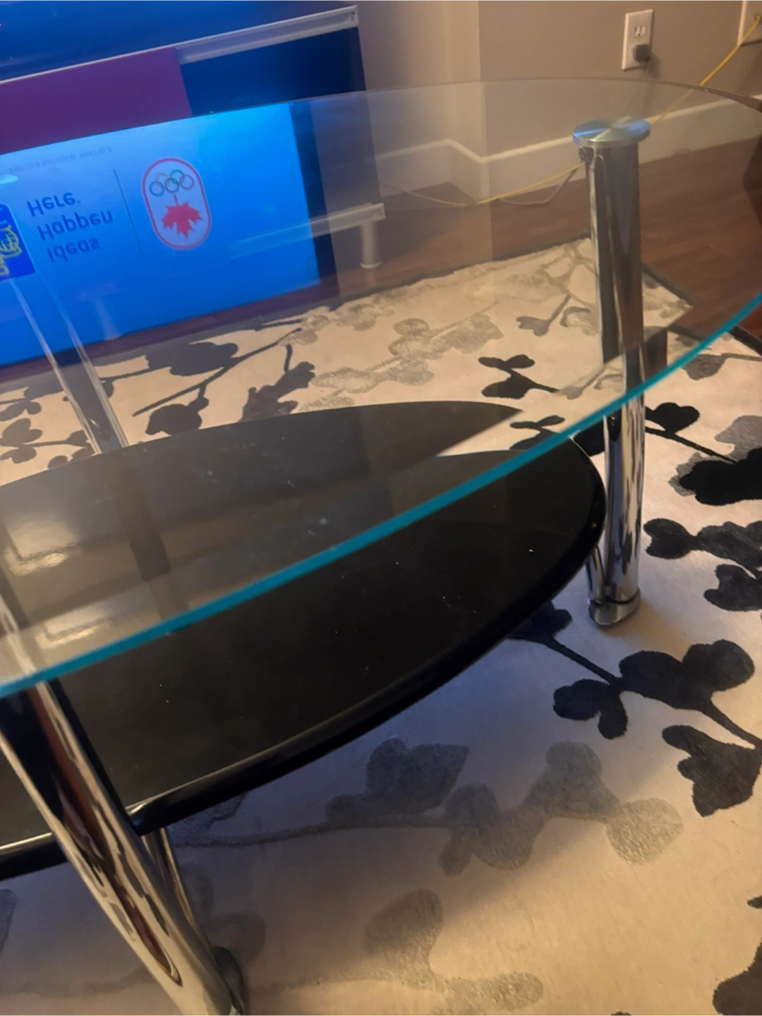 Oval Glass Coffee Table with Black Shelf - photo 2