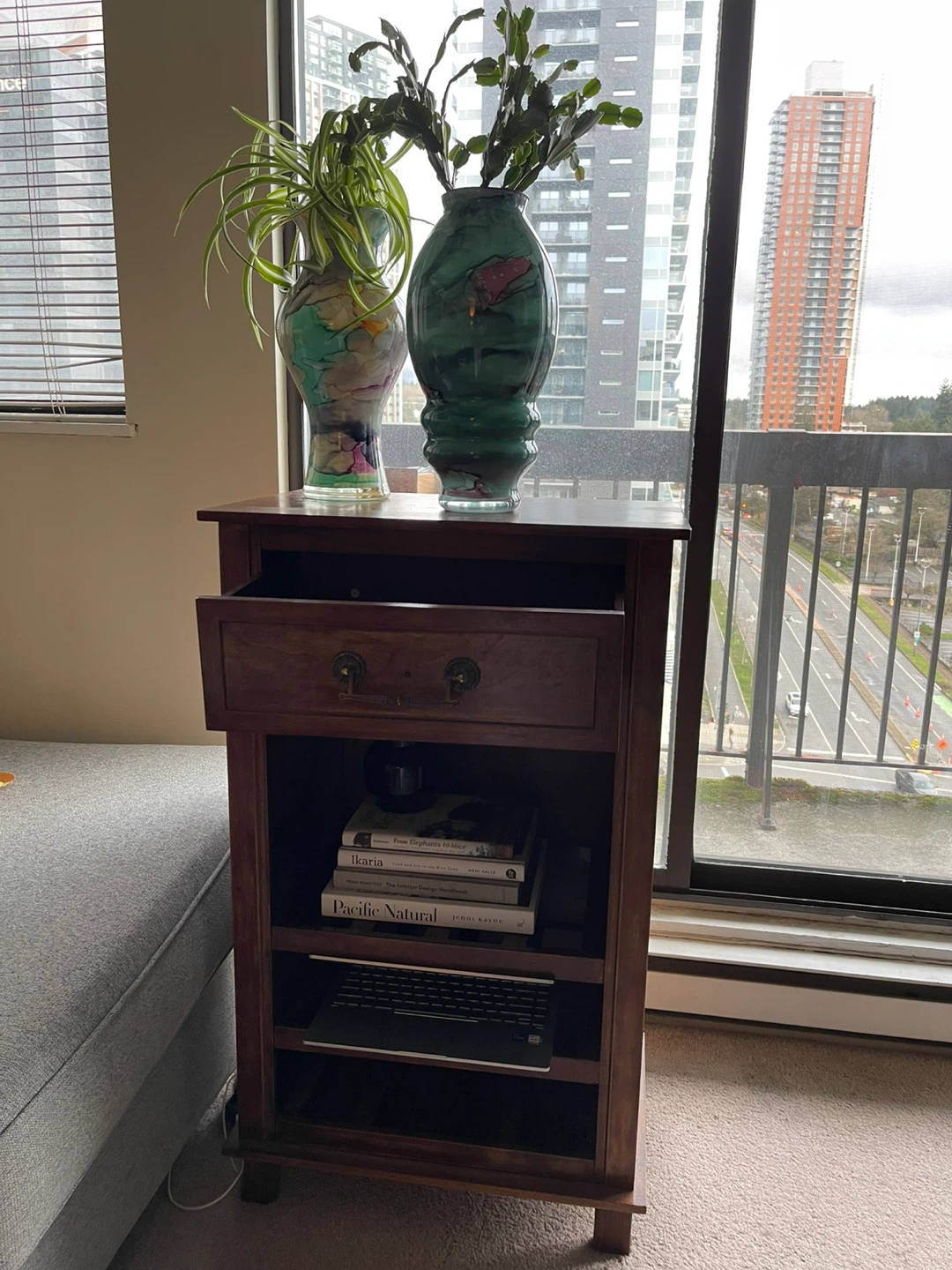 Solid wood Side Table with Drawer and Shelves - photo 3