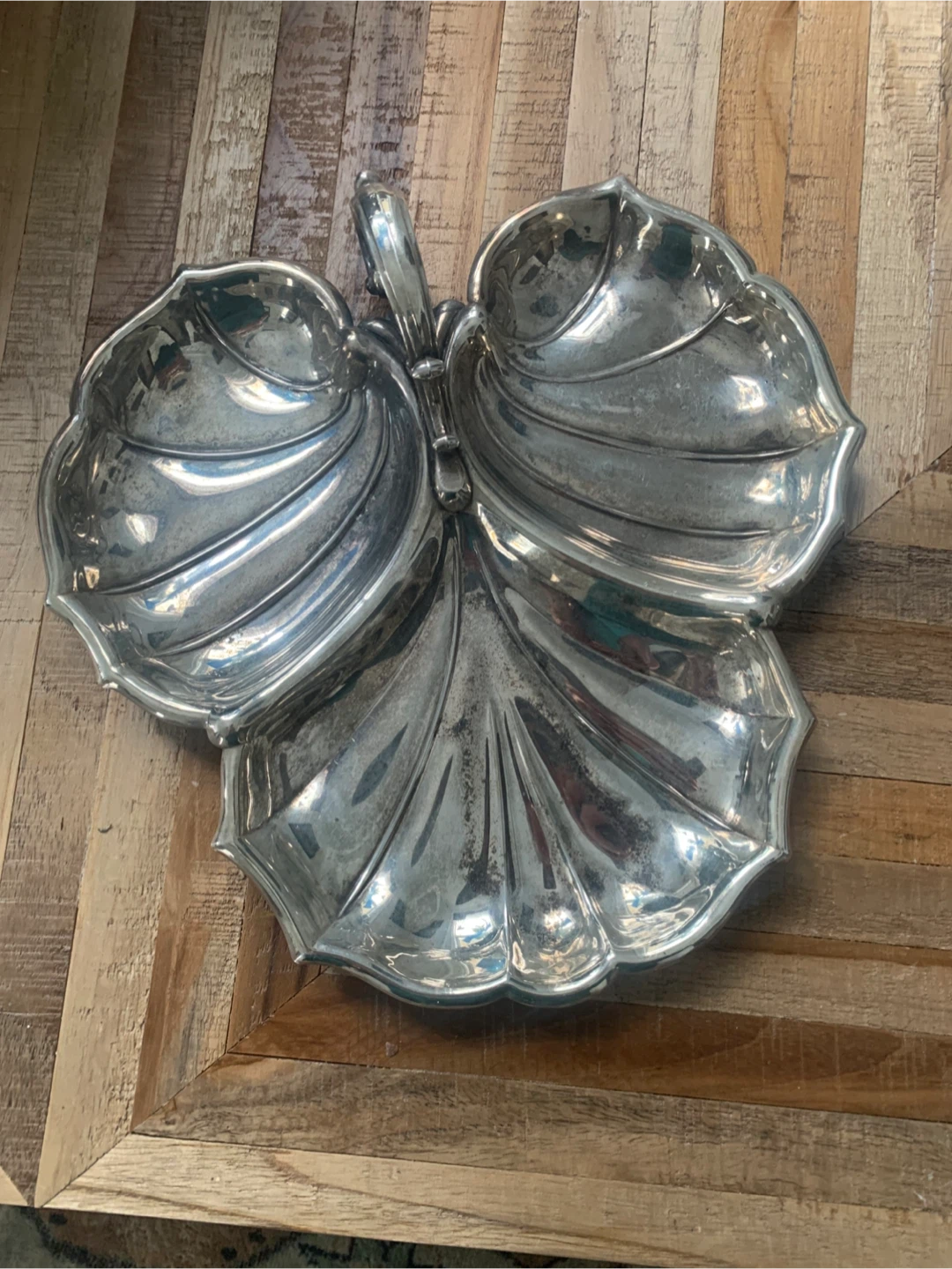 Vintage Silver Leaf Shaped Serving Dish