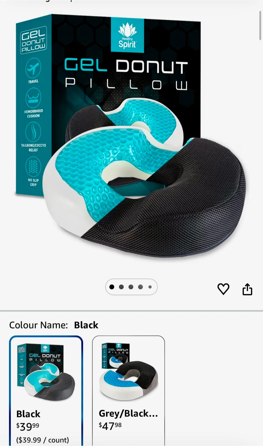 Healthy Spirit Gel Donut Pillow - Black
