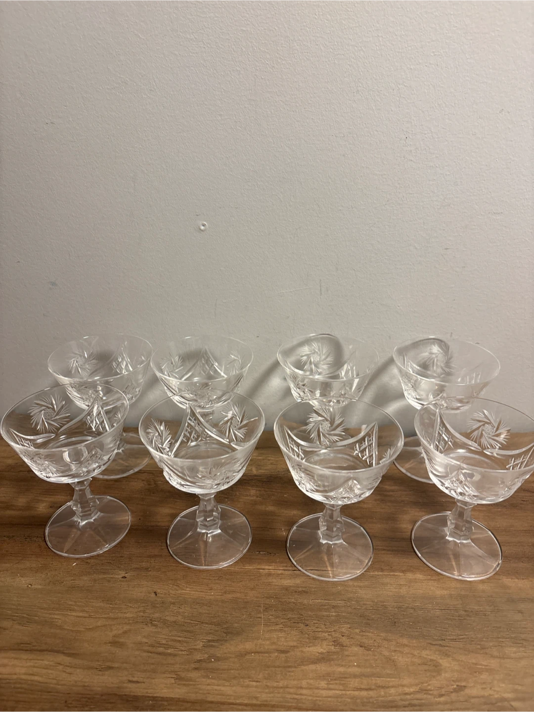 Set of 8 Crystal Cut or Pinwheel Glass Coupe Glasses - photo 4