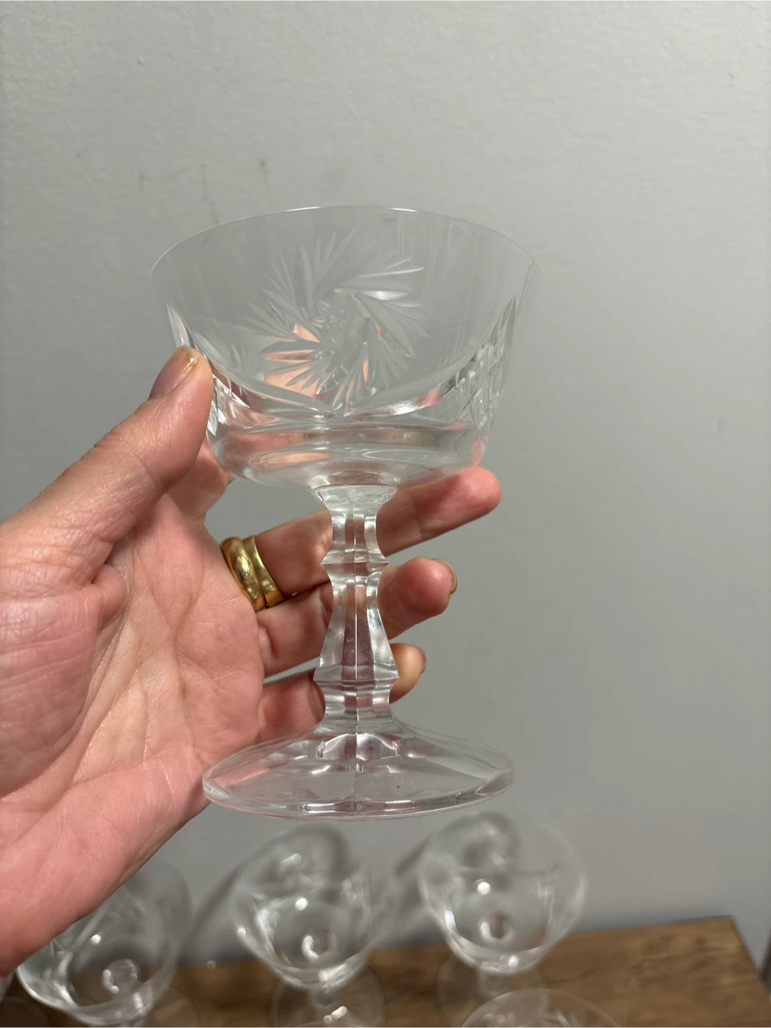 Set of 8 Crystal Cut or Pinwheel Glass Coupe Glasses - photo 5