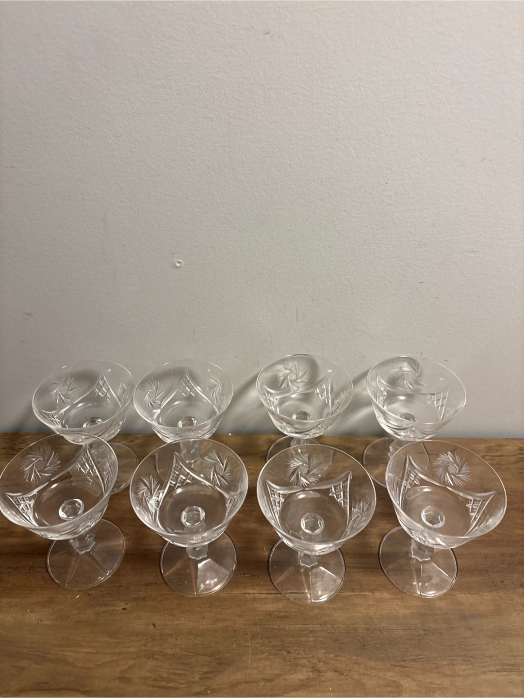Set of 8 Crystal Cut or Pinwheel Glass Coupe Glasses - photo 2