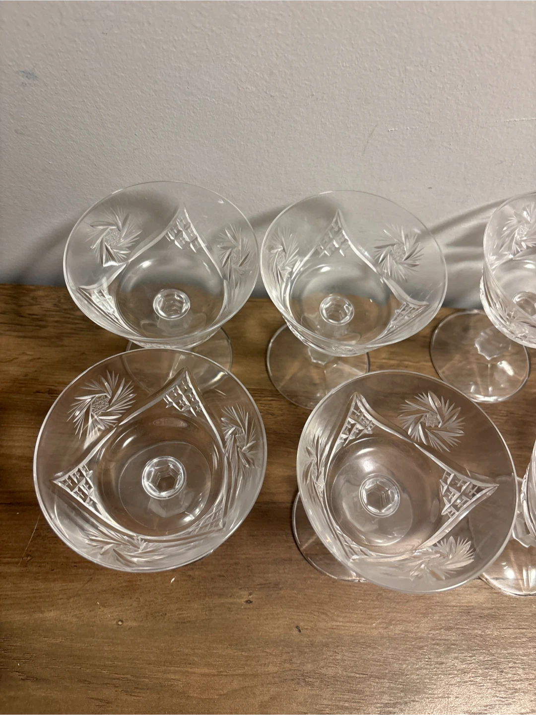 Set of 8 Crystal Cut or Pinwheel Glass Coupe Glasses - photo 3