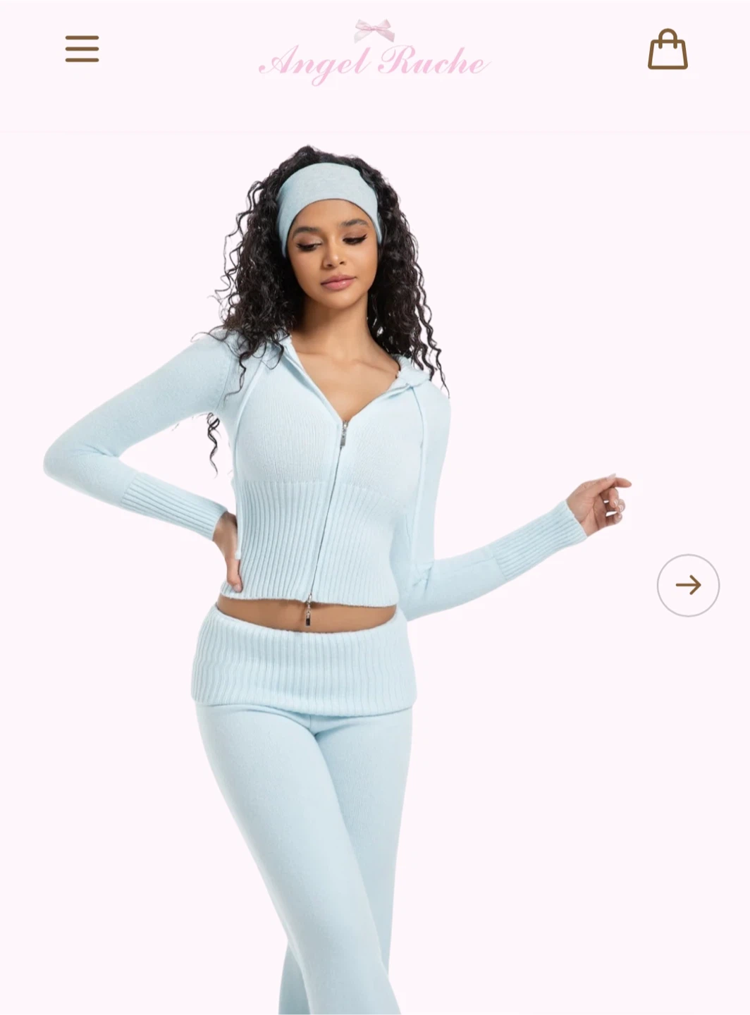 Angel Ruche Baby Blue Angora Wool Zip-Up Hoodie & Pants Set