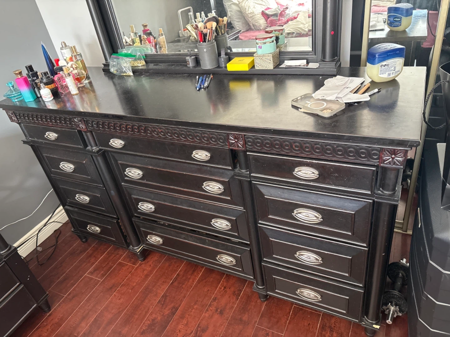 Dark Wood Dresser with 9 Drawers