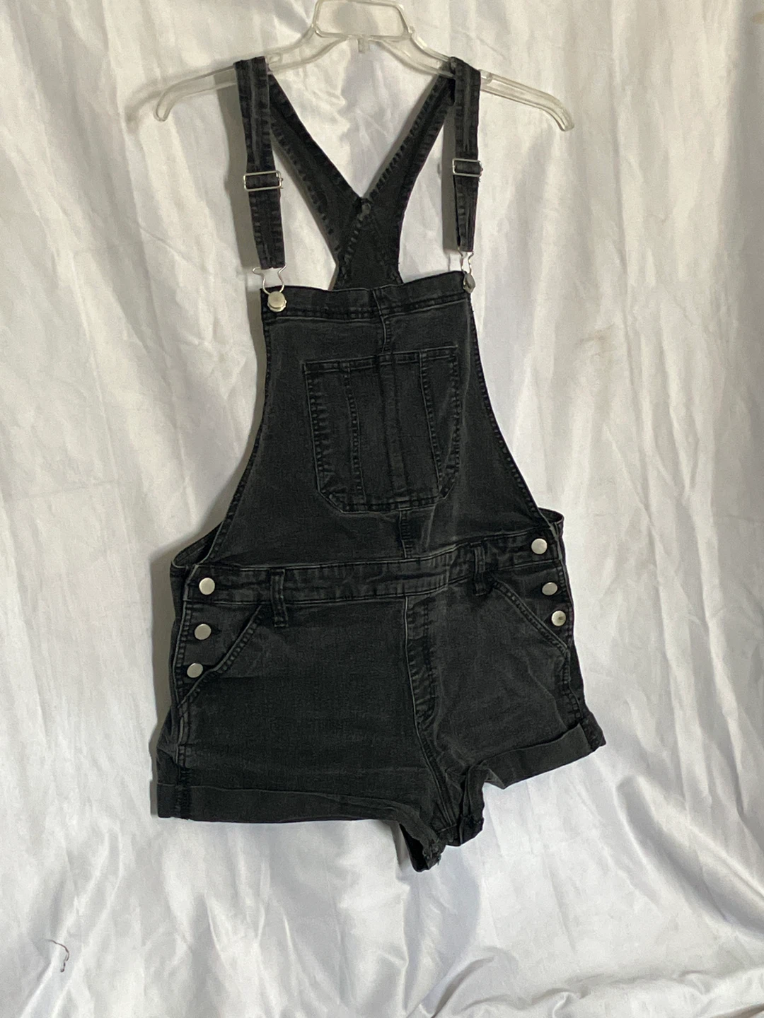 Black Denim Short Overalls