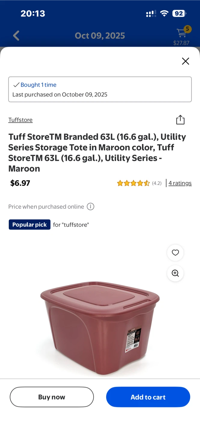 Tuff Store 63L Utility Storage Tote - Maroon