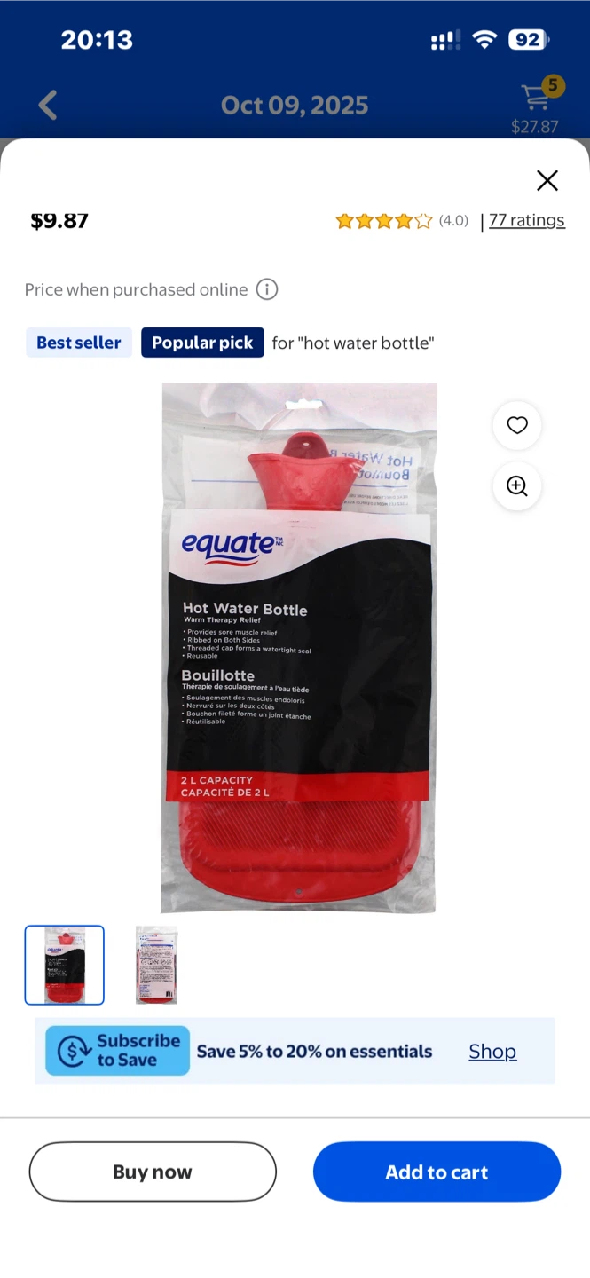 Equate Hot Water Bottle 2L