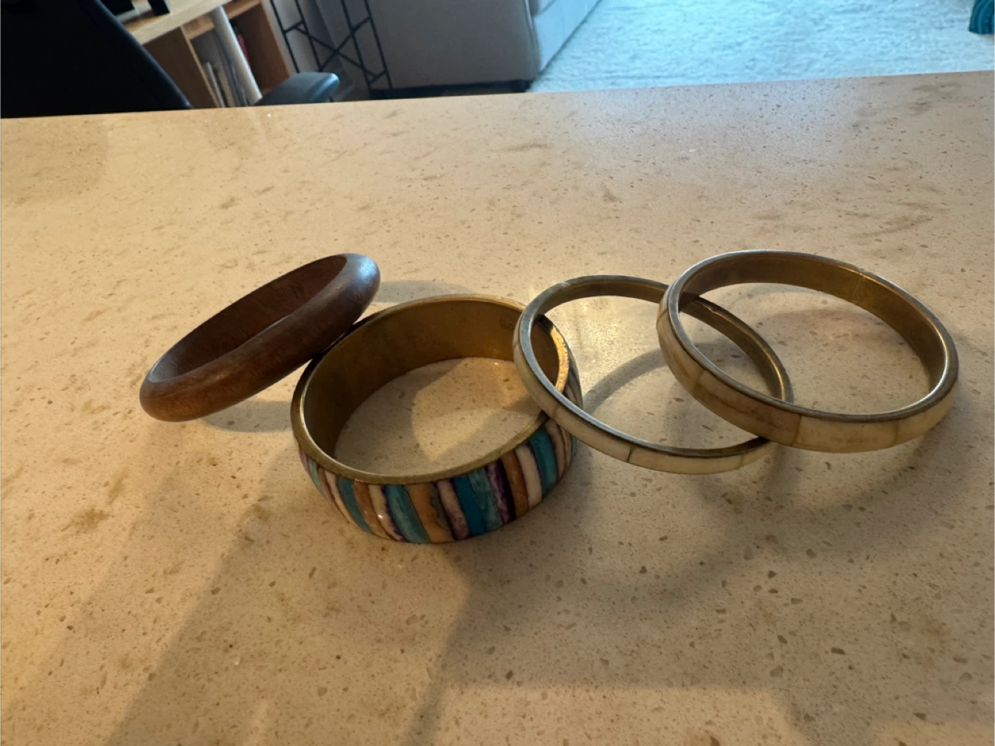 Set of 4 Bangles - Wood, Metal, and Bone Inlay - photo 2