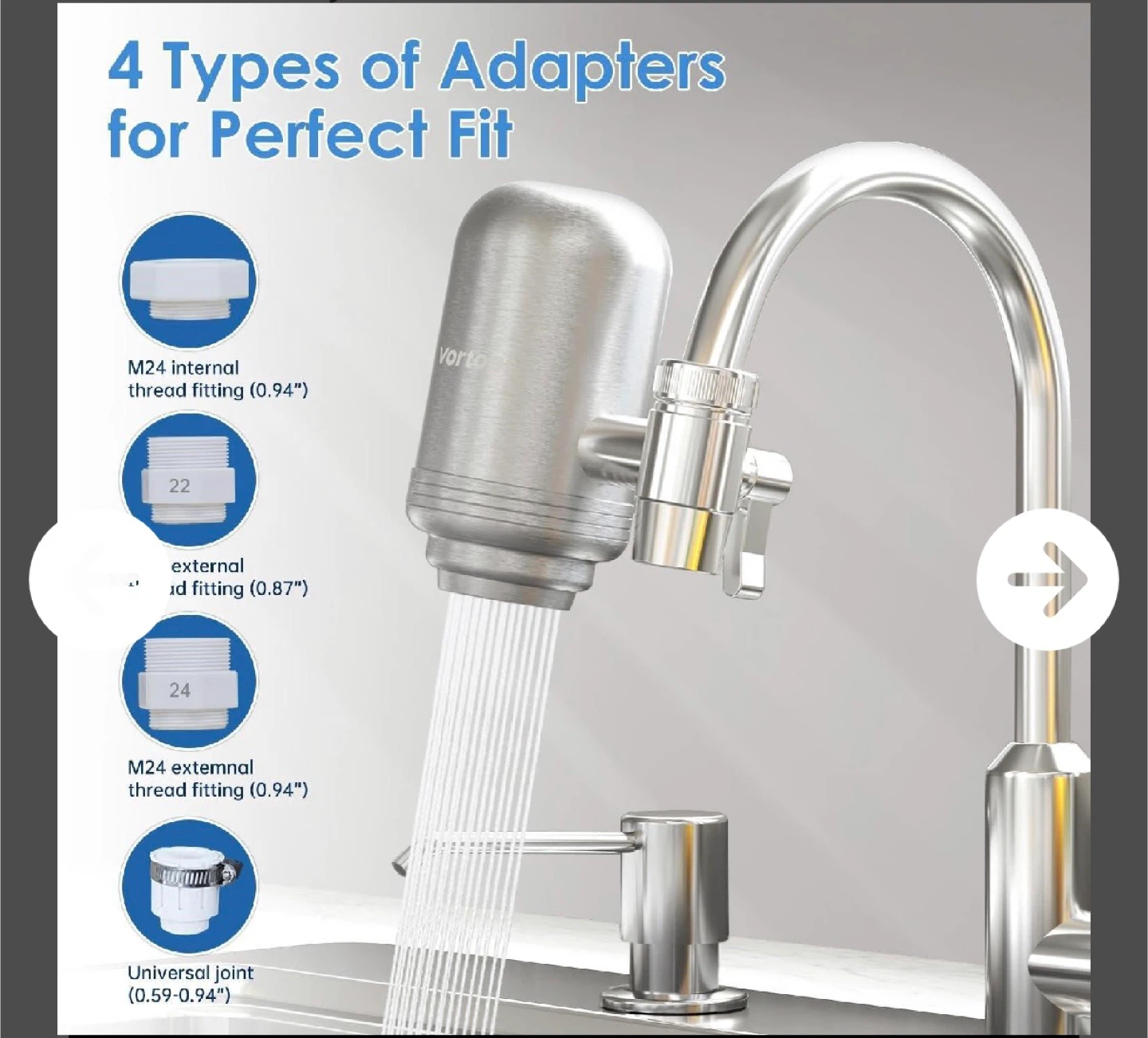 Vortopt Stainless Steel Faucet Water Filter - photo 3