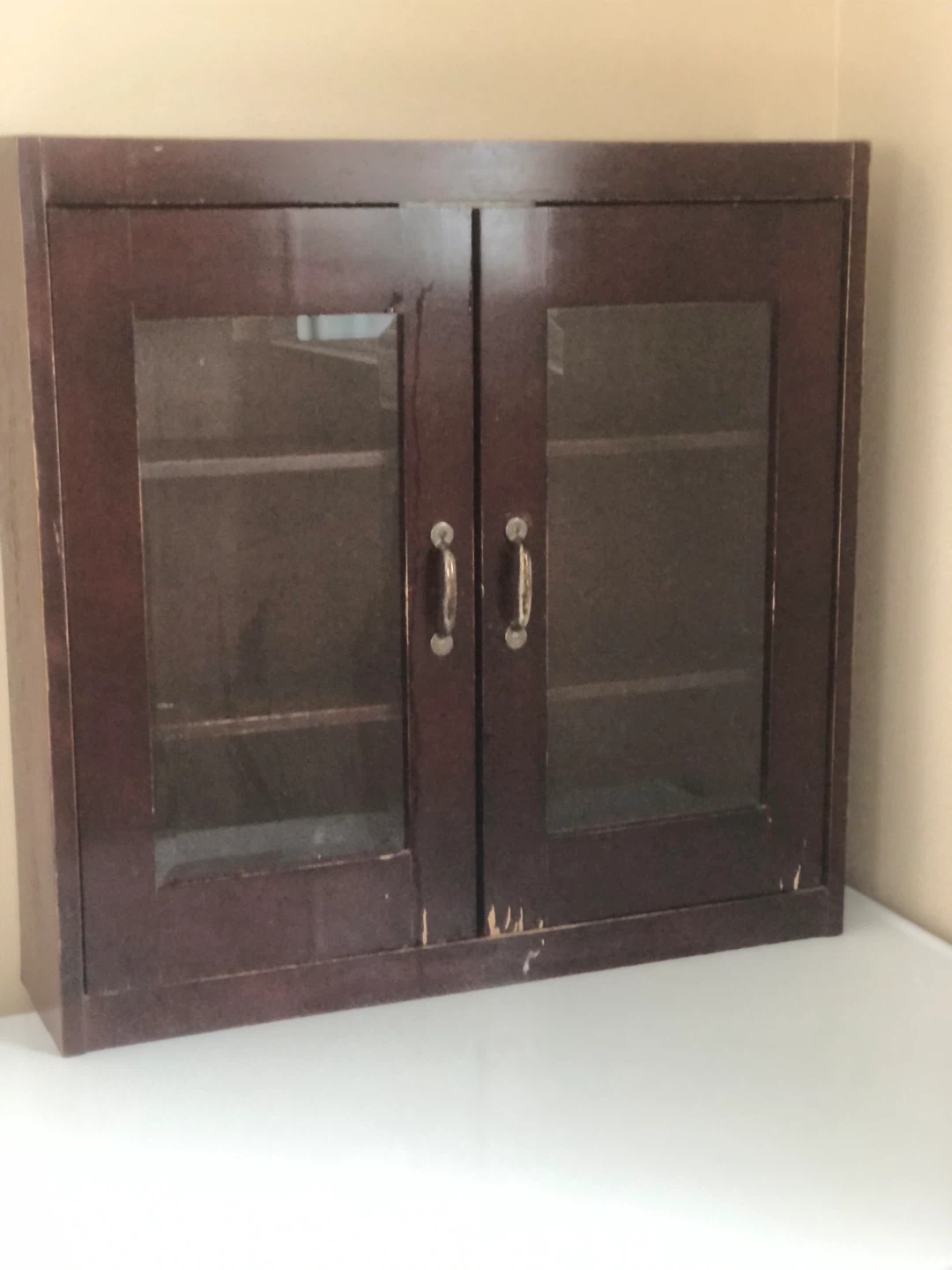 Dark Wood Wall Cabinet with Glass Doors