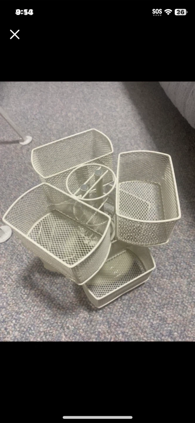 White Mesh Rotating Desk Organizer