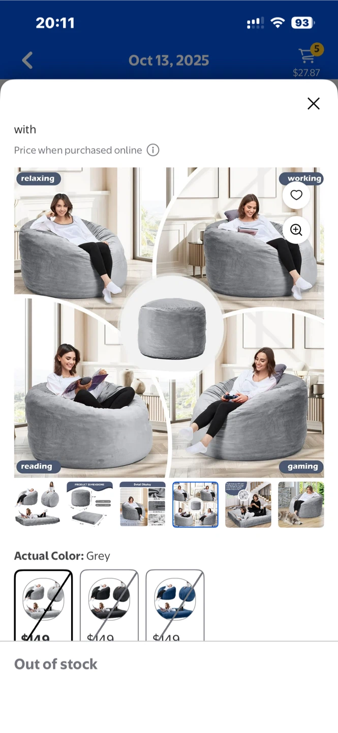 Intexca 5ft Convertible Bean Bag Chair Lounger & Bed - brown - photo 2