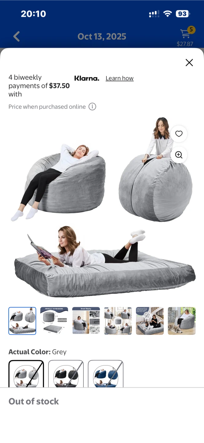 Intexca 5ft Convertible Bean Bag Chair Lounger & Bed - brown - photo 5