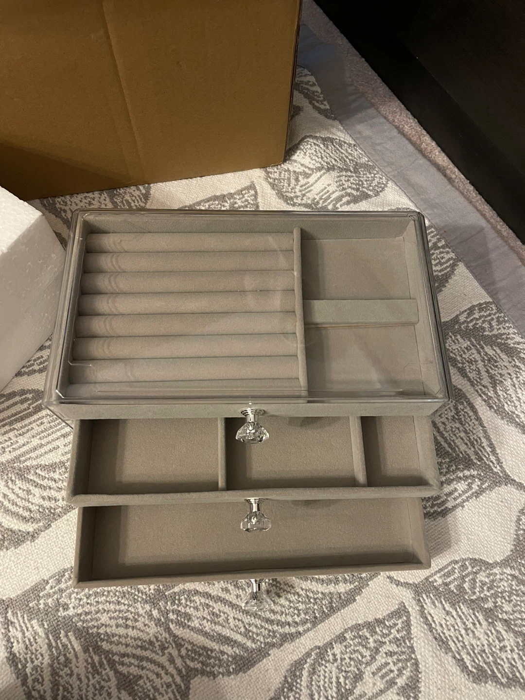 Brand New Grey 3-Drawer Jewelry Organizer with Clear Lid - photo 2