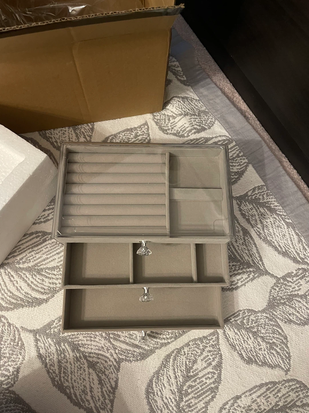 Brand New Grey 3-Drawer Jewelry Organizer with Clear Lid - photo 3