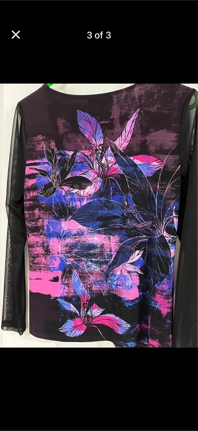 Melanie Lyne Women's Floral Mesh Sleeve Top - Size P/S - photo 3