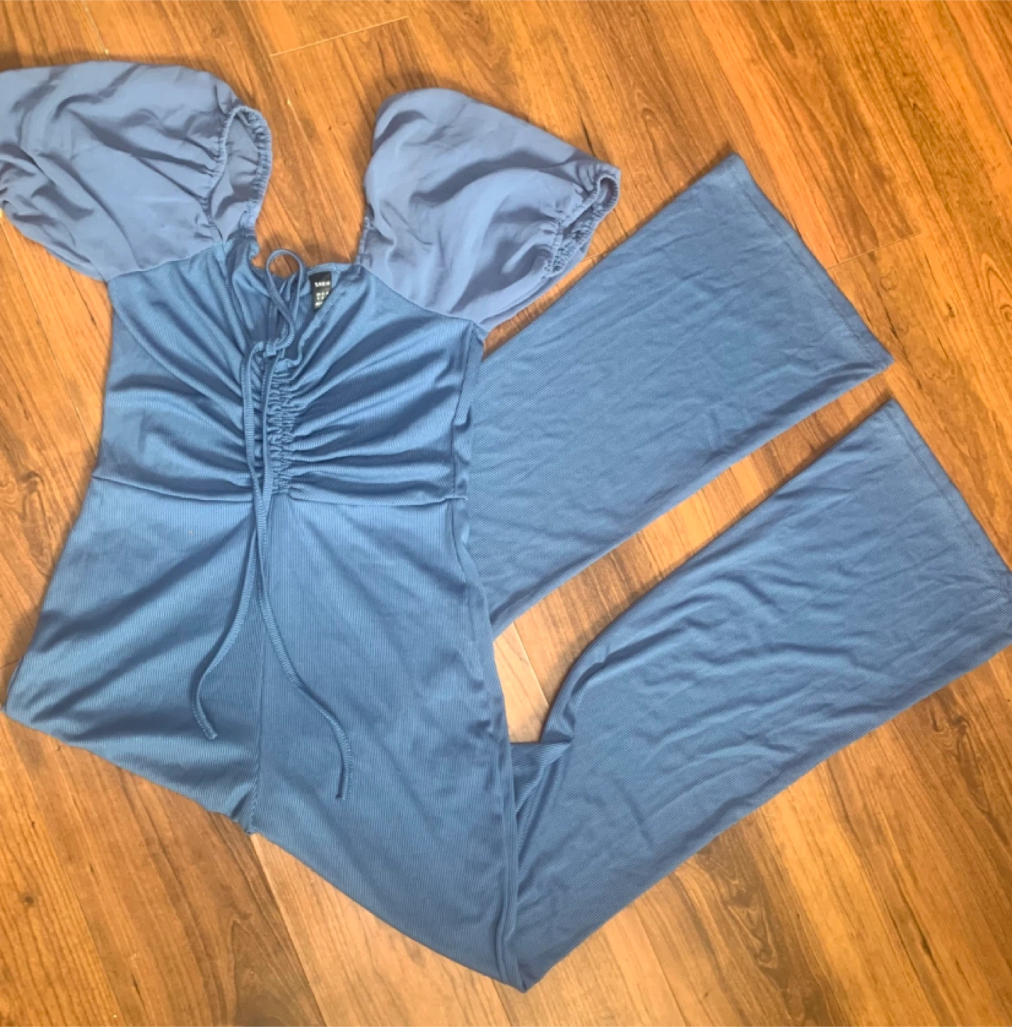 SHEIN Blue Ribbed Ruched Jumpsuit