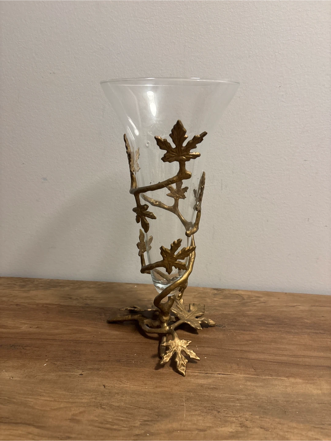 Vintage Brass and Floating Blown Glass Vase