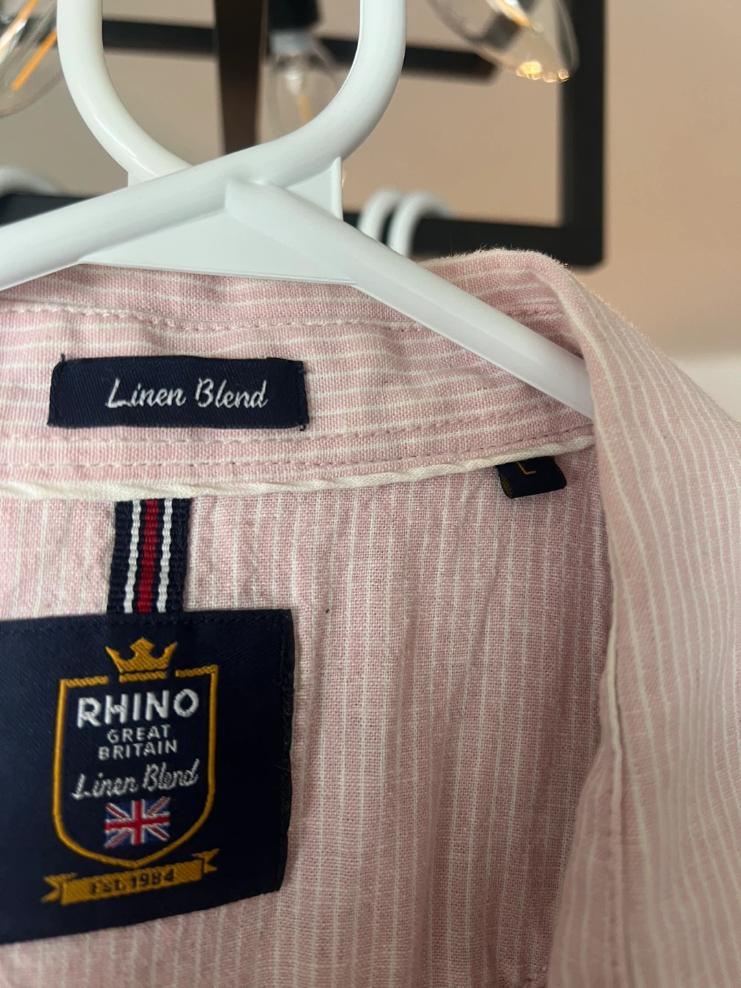 Rhino Linen Blend Striped Short Sleeve Shirt - Pink - Size L - photo 2