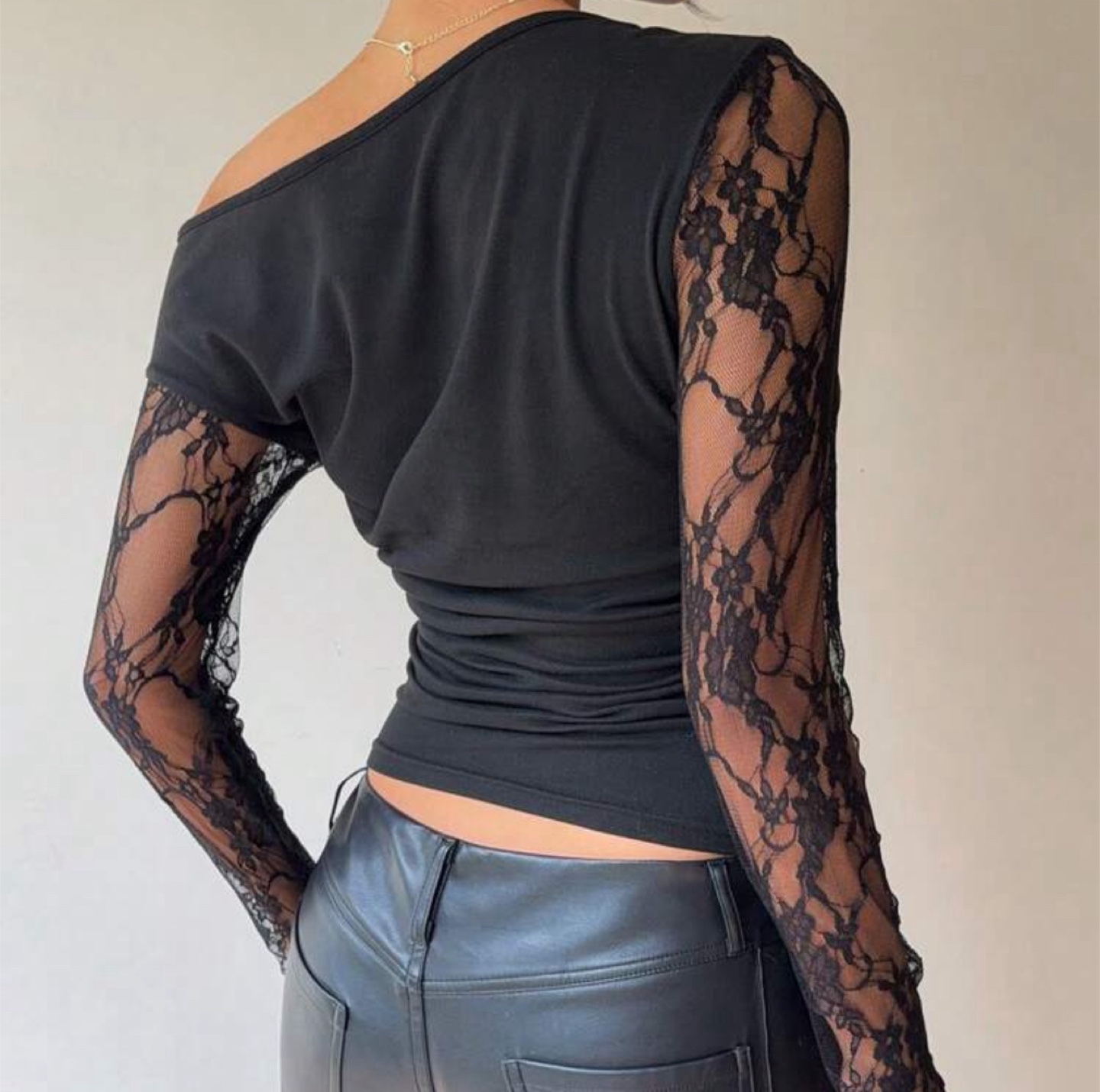 Black Lace Sleeve Top small - photo 2