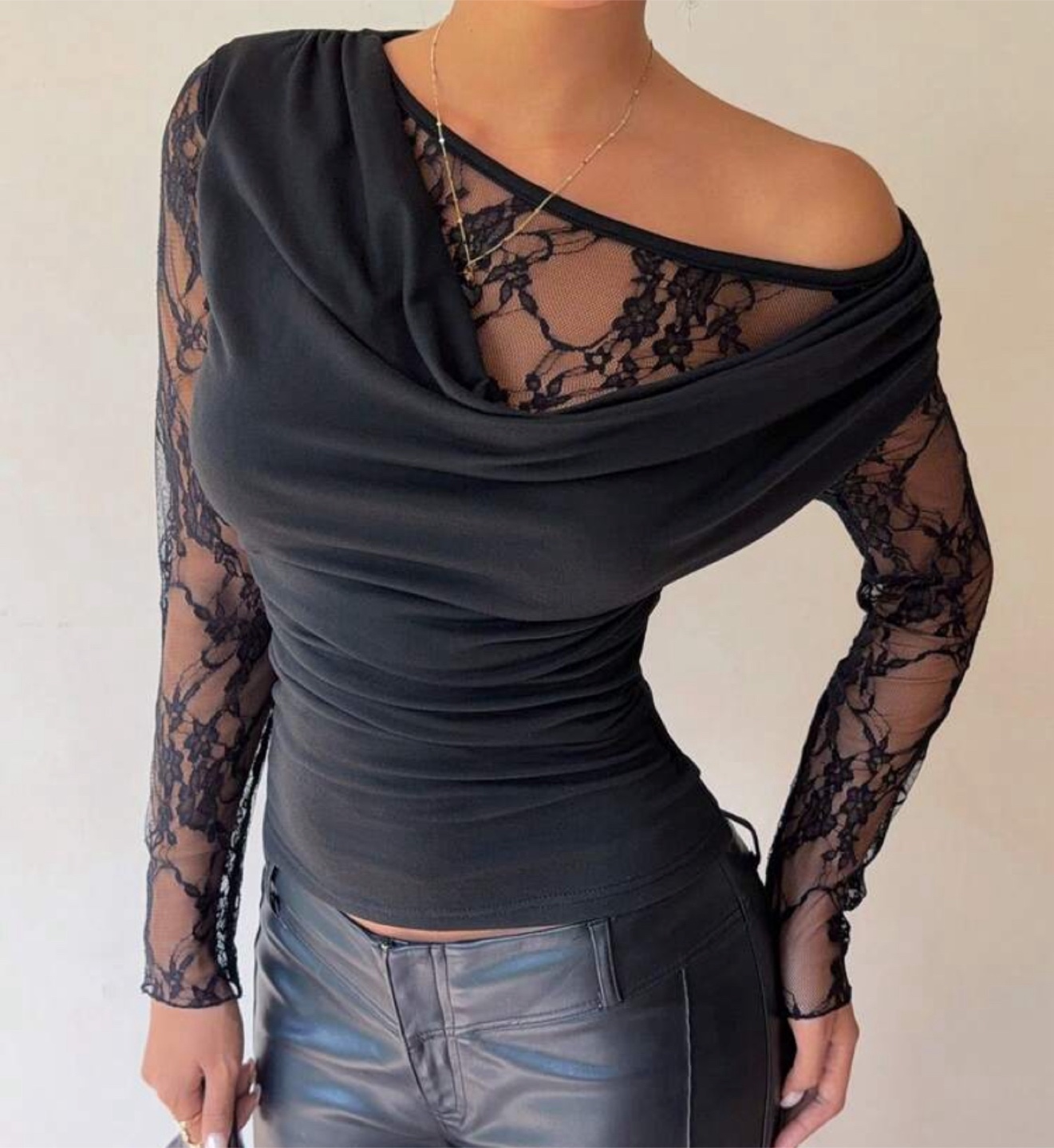 Black Lace Sleeve Top small