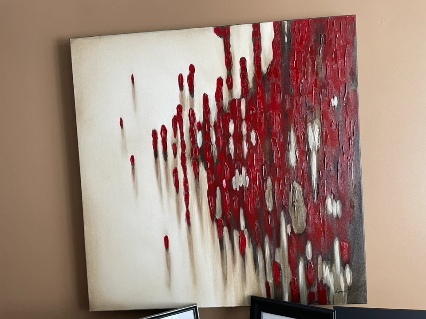 Abstract Red and Beige Canvas Wall Art