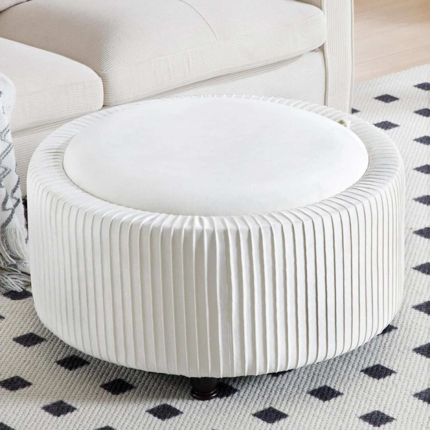Luxury White Storage Ottoman – Large Round (30”)