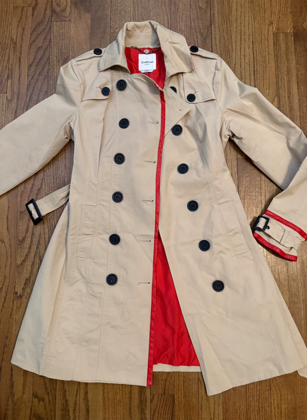 Pre-loved Bebe Double Breasted Leather Trim Trench Coat 🏆 - photo 5