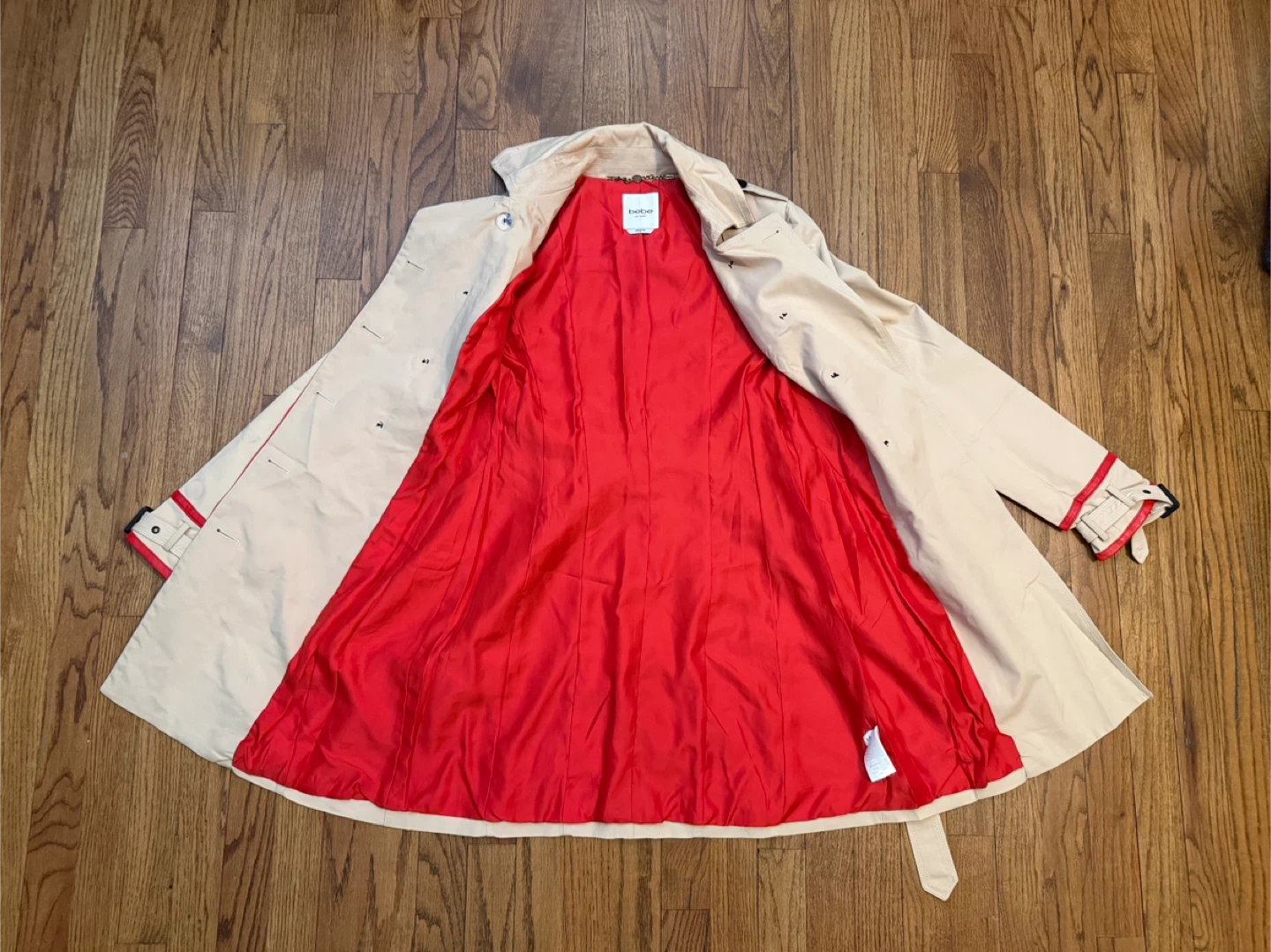 Pre-loved Bebe Double Breasted Leather Trim Trench Coat 🏆 - photo 2