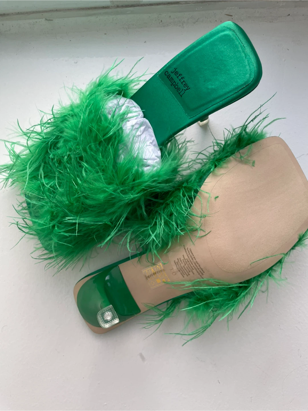 Jeffrey Campbell Sandales vertes à talons ornées de plumes - photo 3