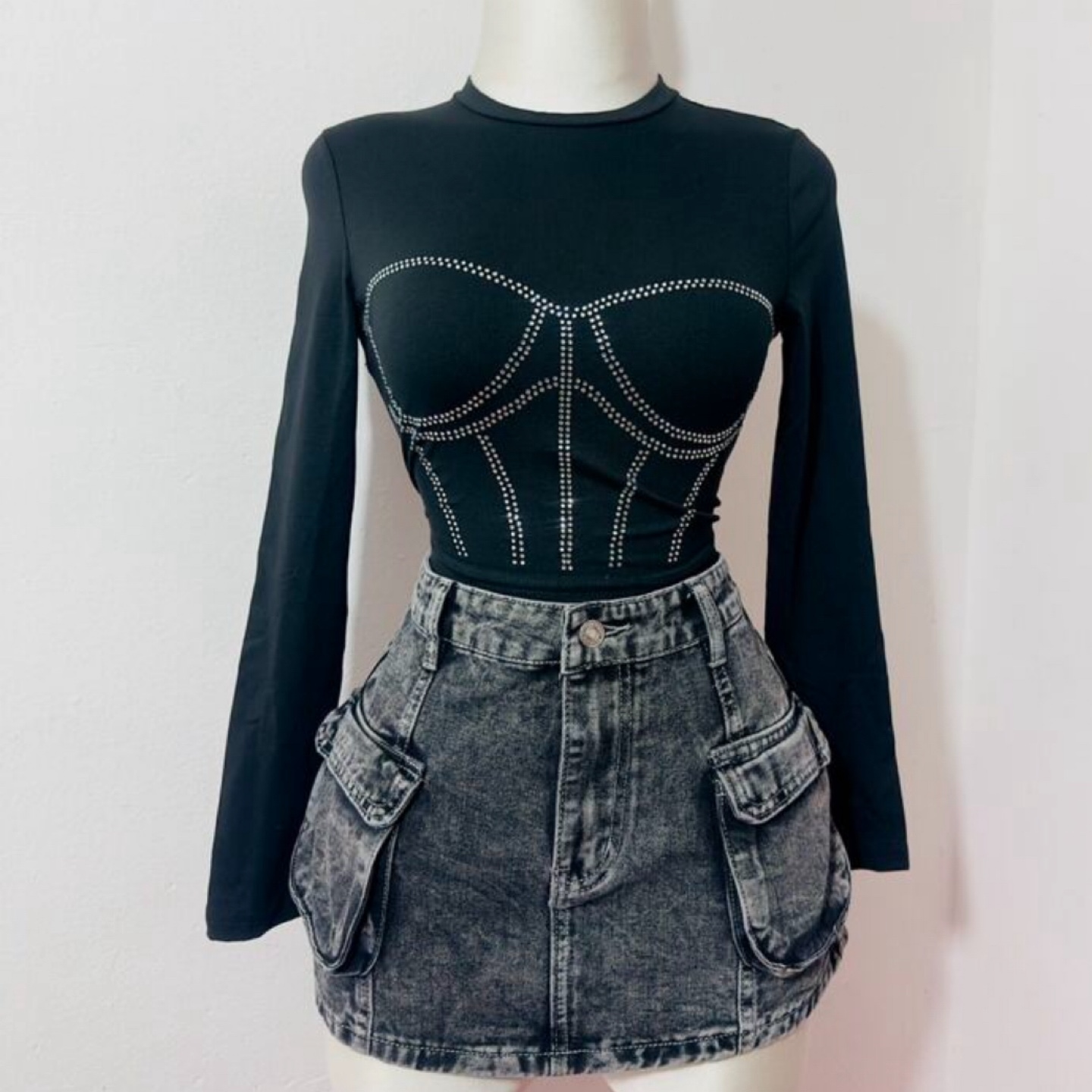 Rhinestone Long Sleeve Top small