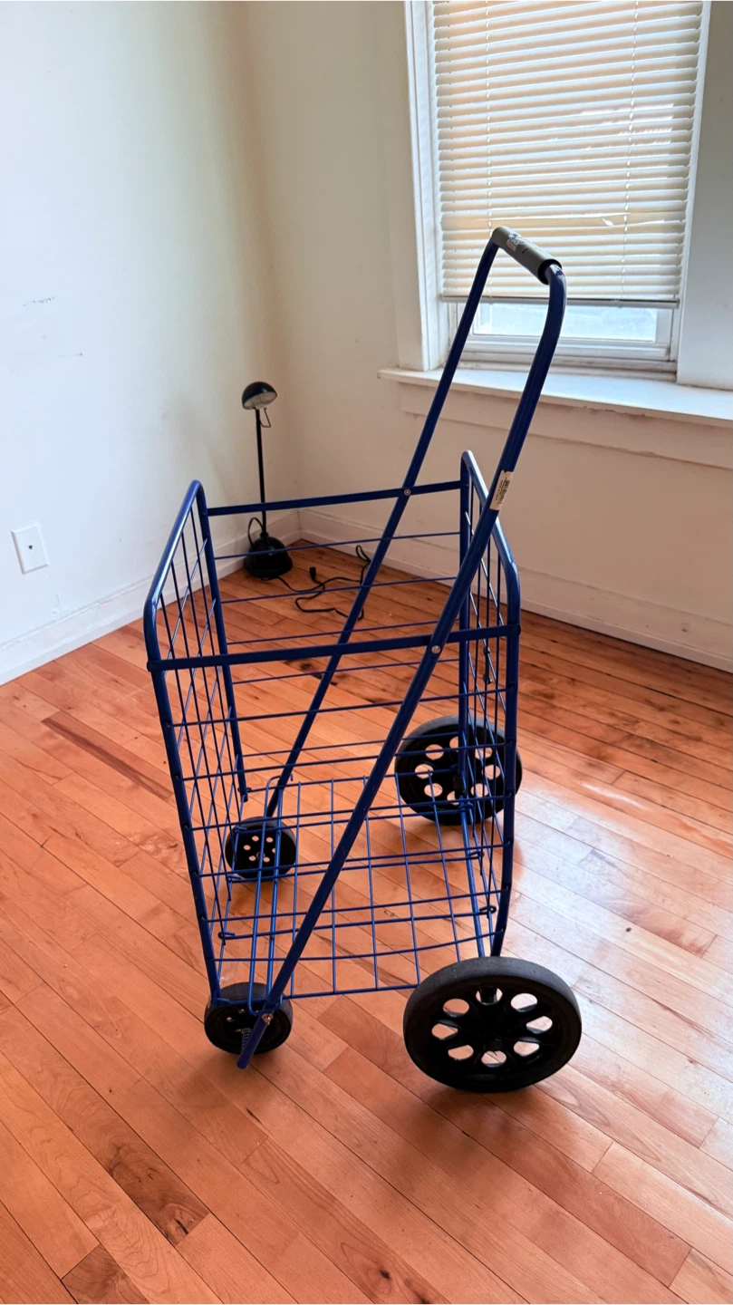 Blue Metal Rolling Shopping Cart