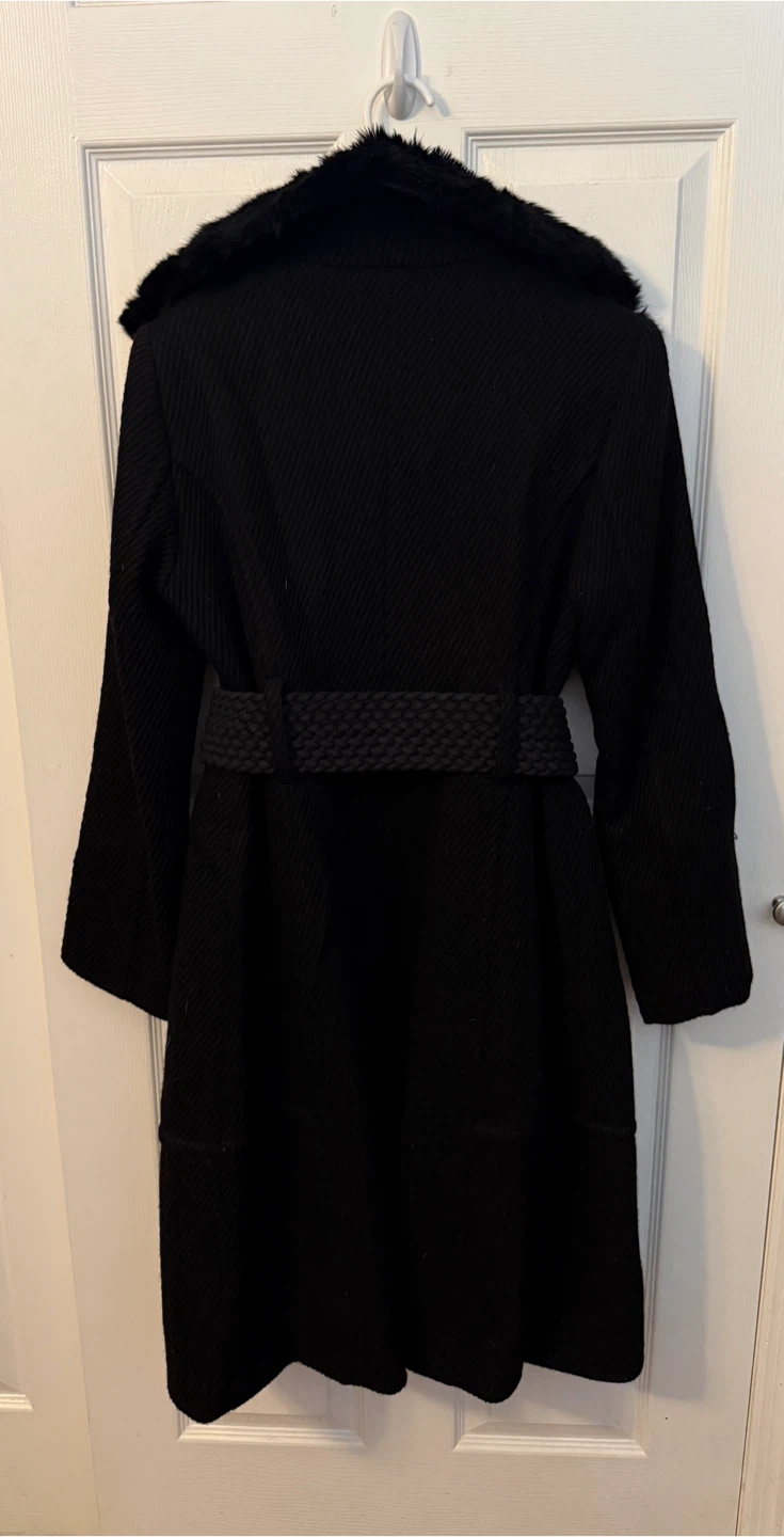 Pre-Loved Bebe Tweed Fur Trim Belted Coat 🏆 - photo 3