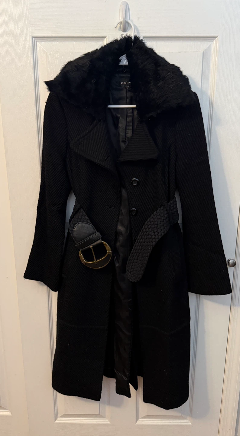 Pre-Loved Bebe Tweed Fur Trim Belted Coat 🏆