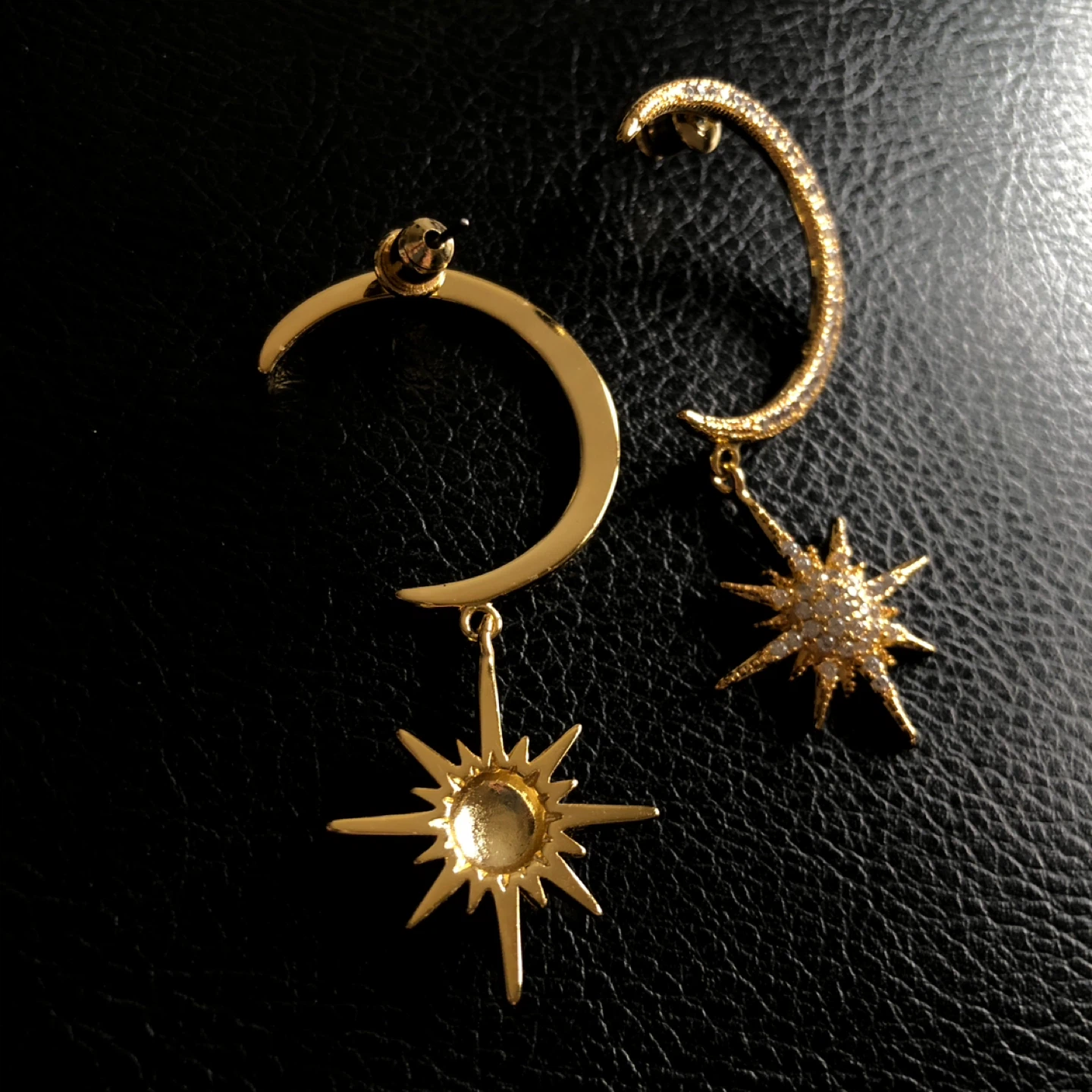 Gold Tone Moon and Star Dangle Earrings - photo 2