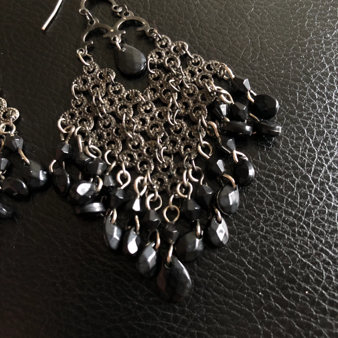 Black Chandelier Earrings with Faceted Beads - photo 2