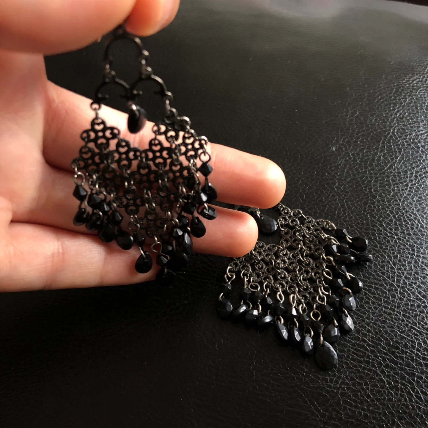 Black Chandelier Earrings with Faceted Beads - photo 4