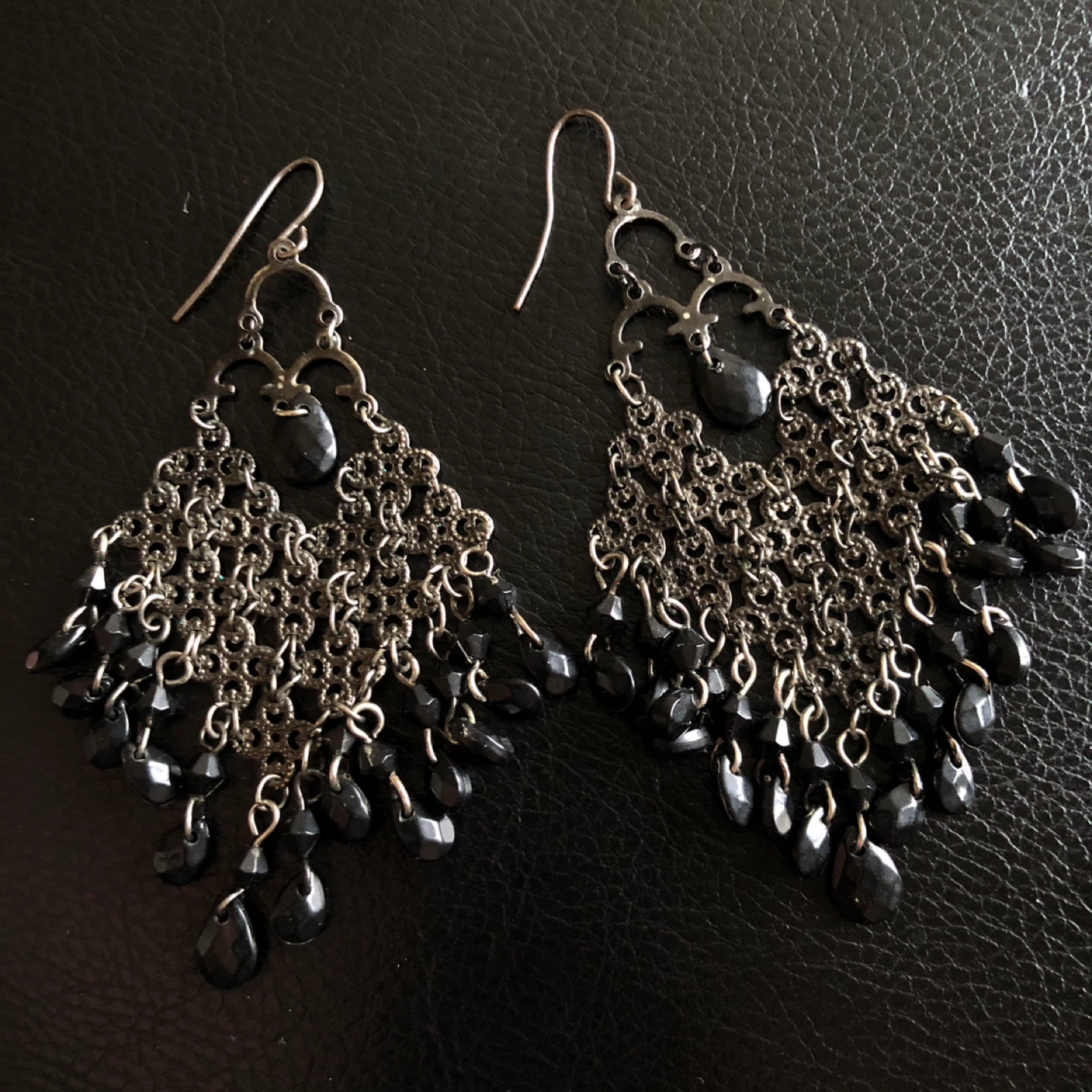 Black Chandelier Earrings with Faceted Beads