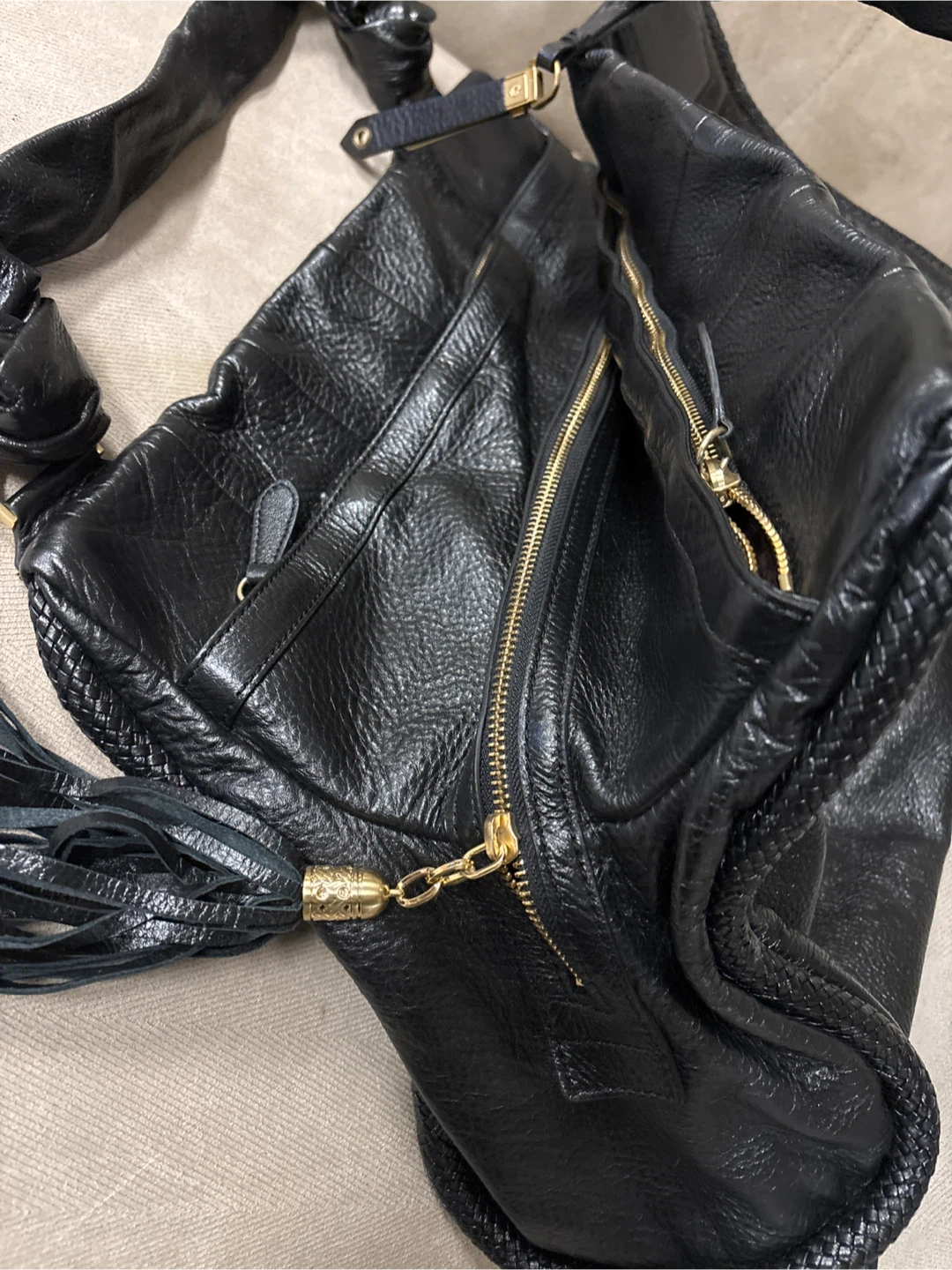 Cole Haan Black Leather Hobo Handbag with Tassel Detail - photo 5