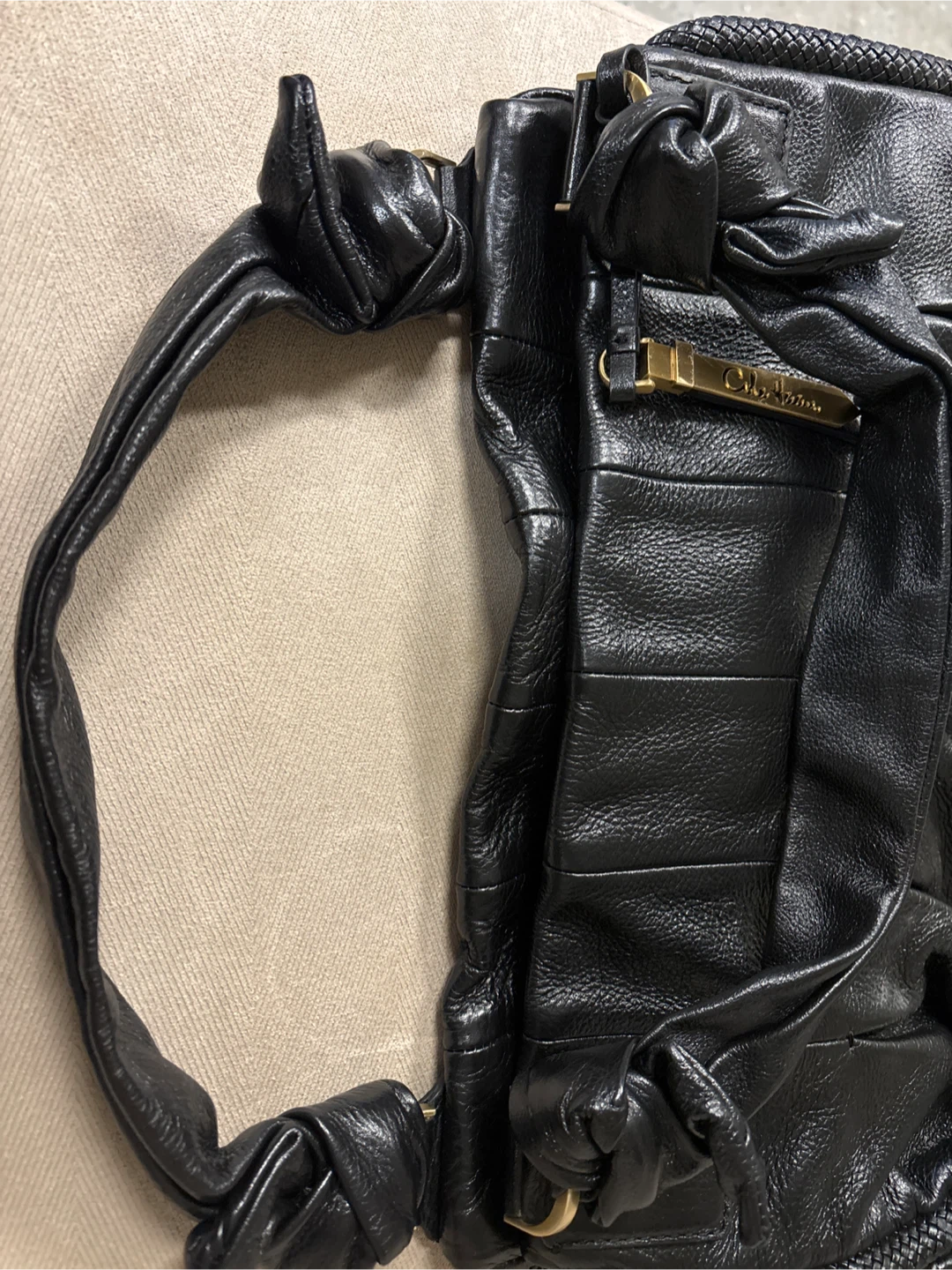 Cole Haan Black Leather Hobo Handbag with Tassel Detail - photo 3